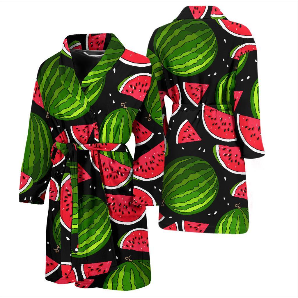 Watermelon Piece Black Pattern Print Men Long Robe-grizzshop