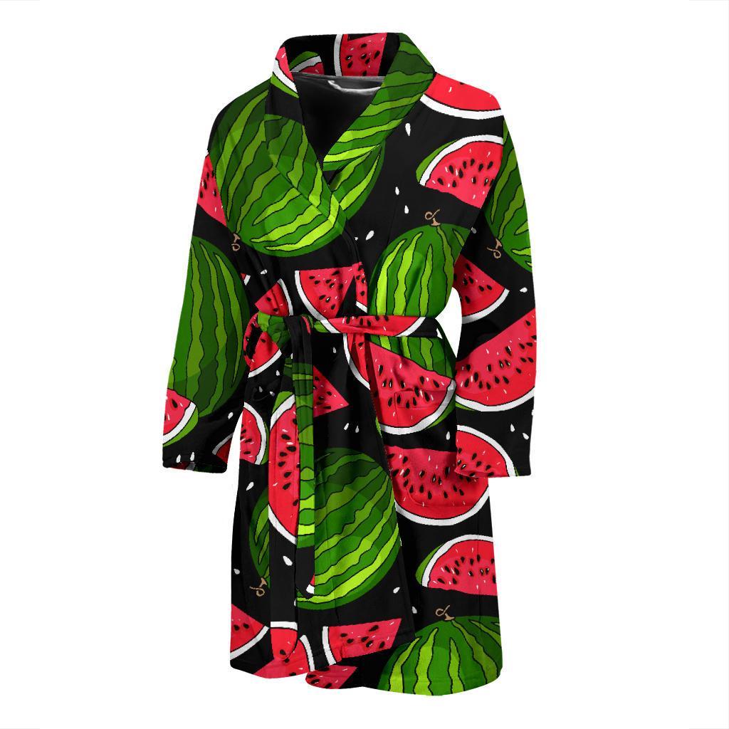 Watermelon Piece Black Pattern Print Men Long Robe-grizzshop