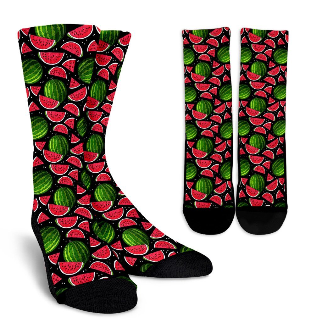 Watermelon Piece Black Pattern Print Unisex Crew Socks-grizzshop