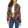 Watermelon Piece Black Pattern Print Women Casual Bomber Jacket-grizzshop