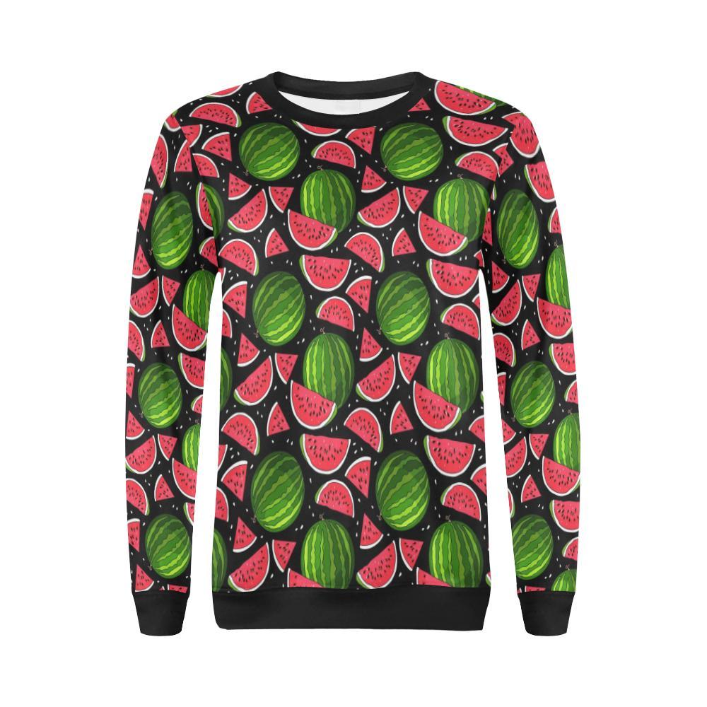 Watermelon Piece Black Pattern Print Women Crewneck Sweatshirt-grizzshop