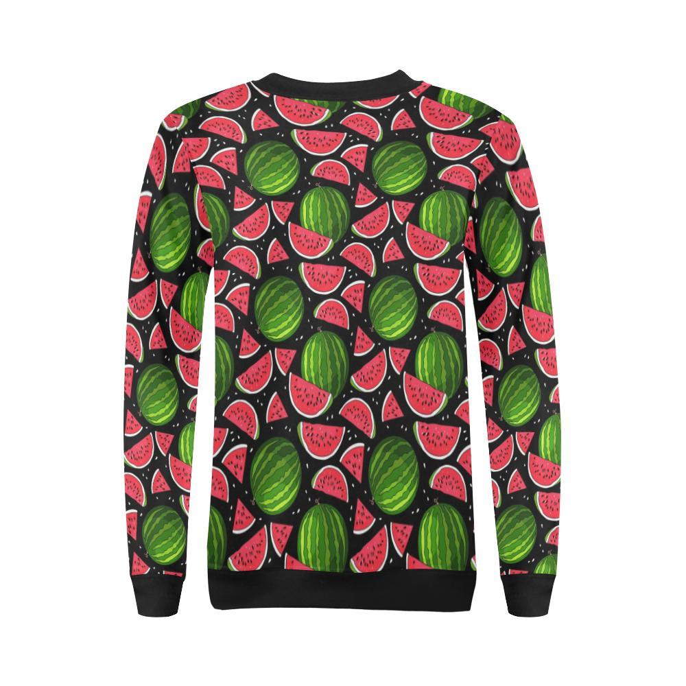 Watermelon Piece Black Pattern Print Women Crewneck Sweatshirt-grizzshop