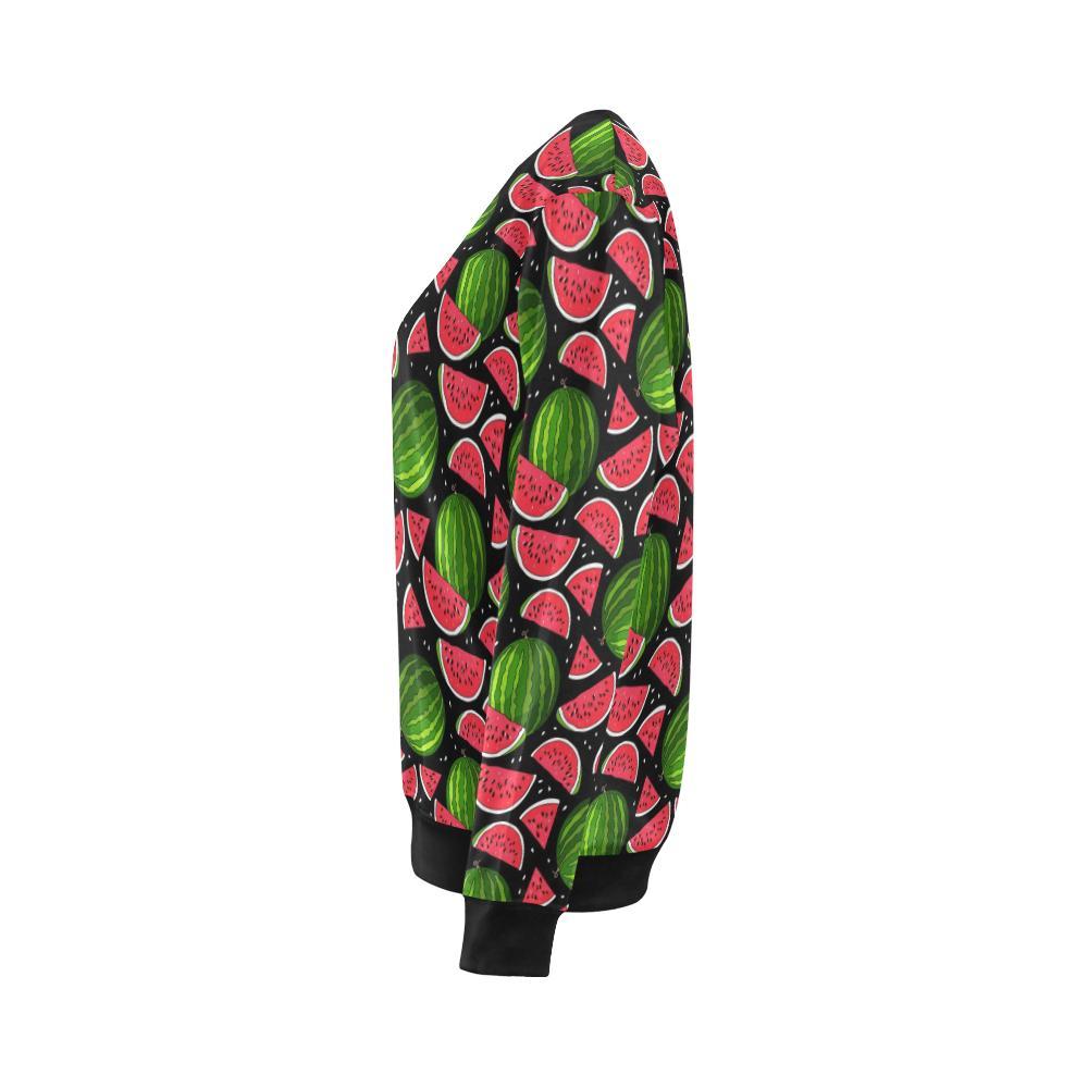 Watermelon Piece Black Pattern Print Women Crewneck Sweatshirt-grizzshop