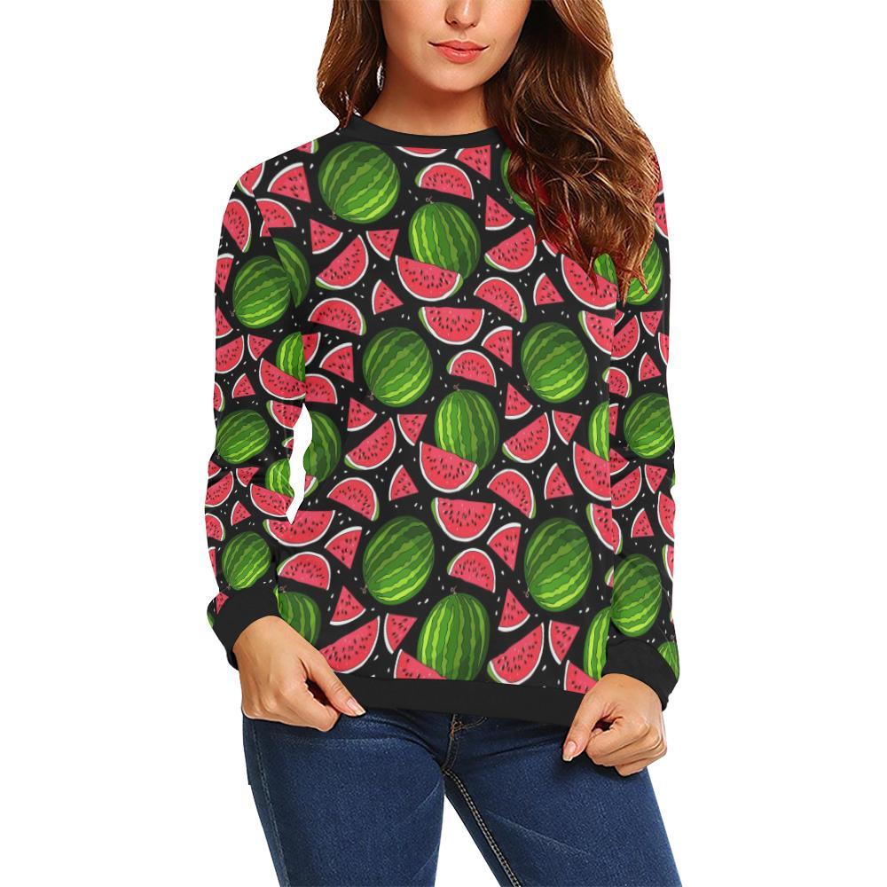 Watermelon Piece Black Pattern Print Women Crewneck Sweatshirt-grizzshop