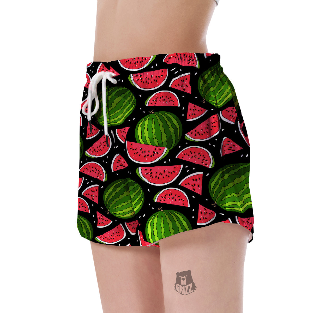 Watermelon Piece Black Pattern Print Women's Shorts-grizzshop