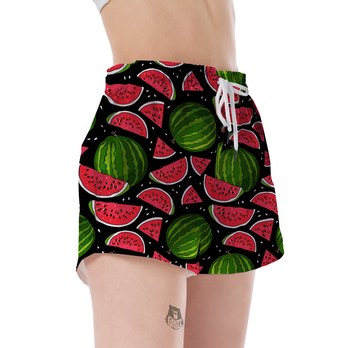 Watermelon Piece Black Pattern Print Women's Shorts-grizzshop