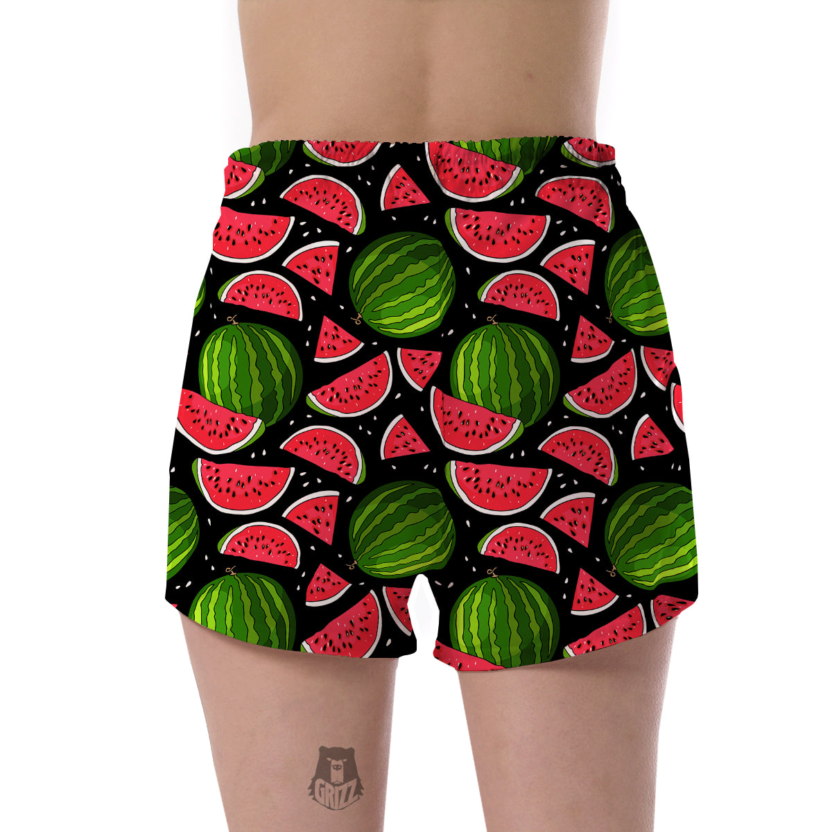 Watermelon Piece Black Pattern Print Women's Shorts-grizzshop