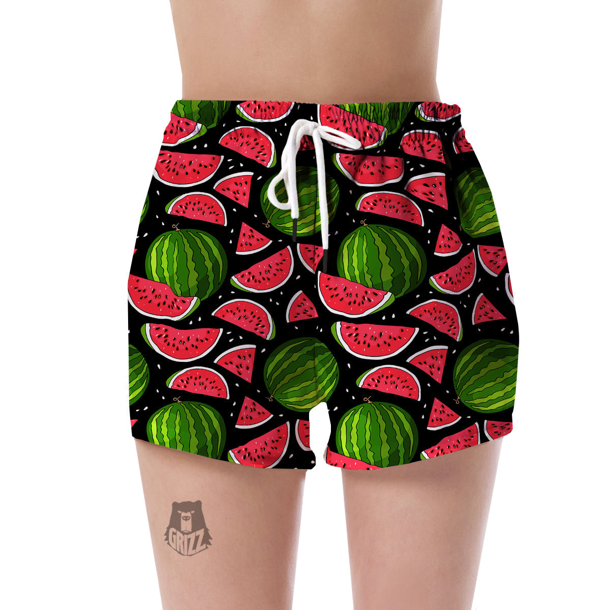 Watermelon Piece Black Pattern Print Women's Shorts-grizzshop