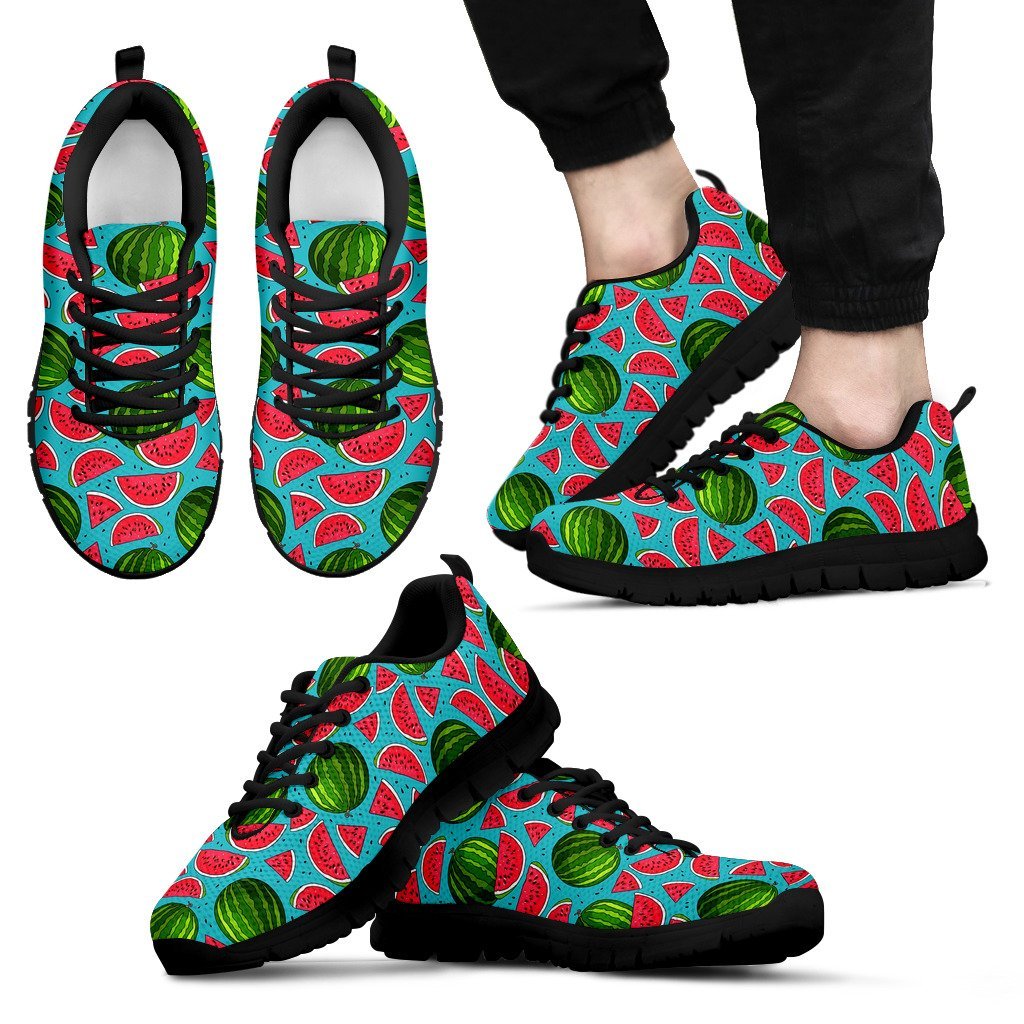 Watermelon Piece Blue Pattern Print Black Sneaker Shoes For Men Women-grizzshop