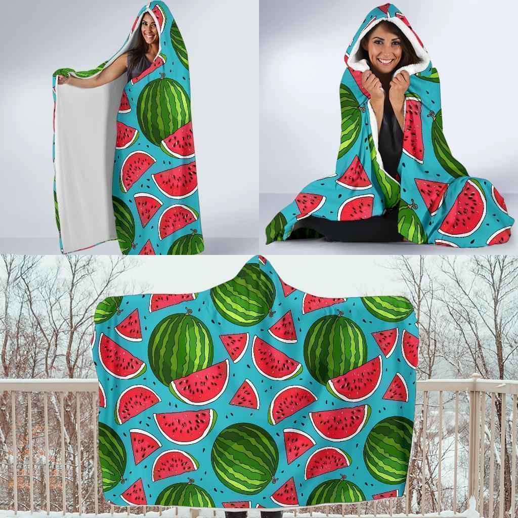 Watermelon Piece Blue Pattern Print Hooded Blanket-grizzshop