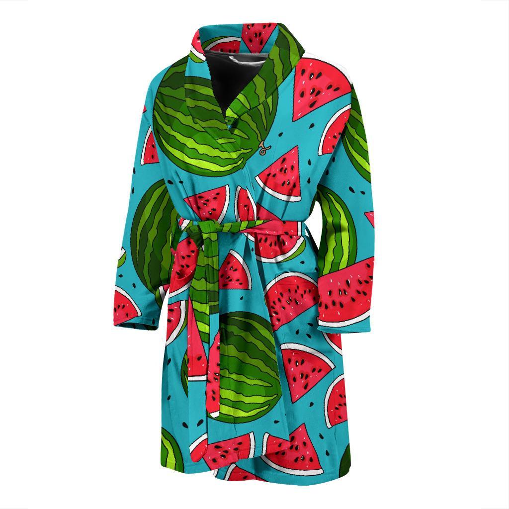 Watermelon Piece Blue Pattern Print Men Long Robe-grizzshop