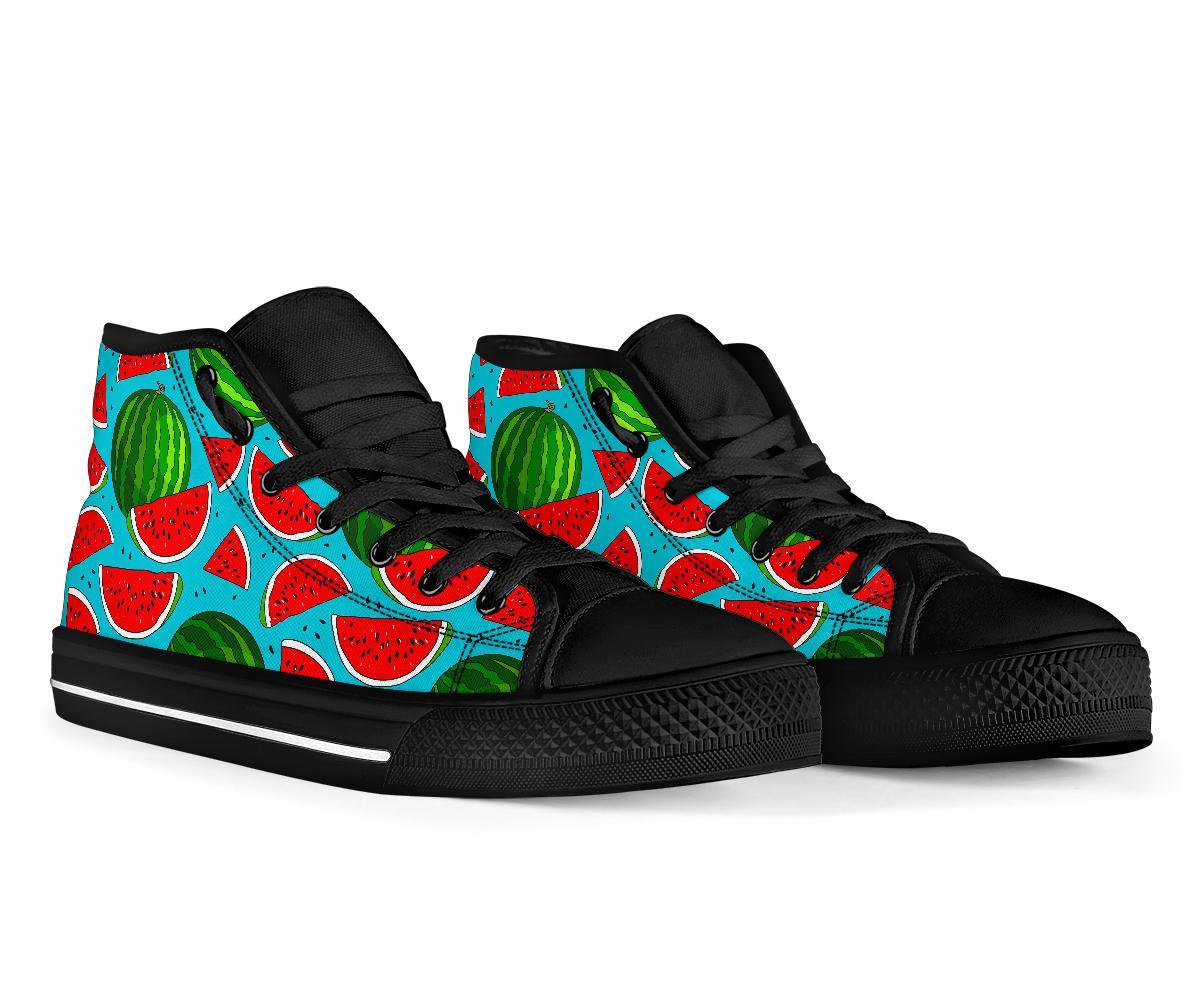 Watermelon Piece Blue Pattern Print Men Women's High Top Shoes-grizzshop