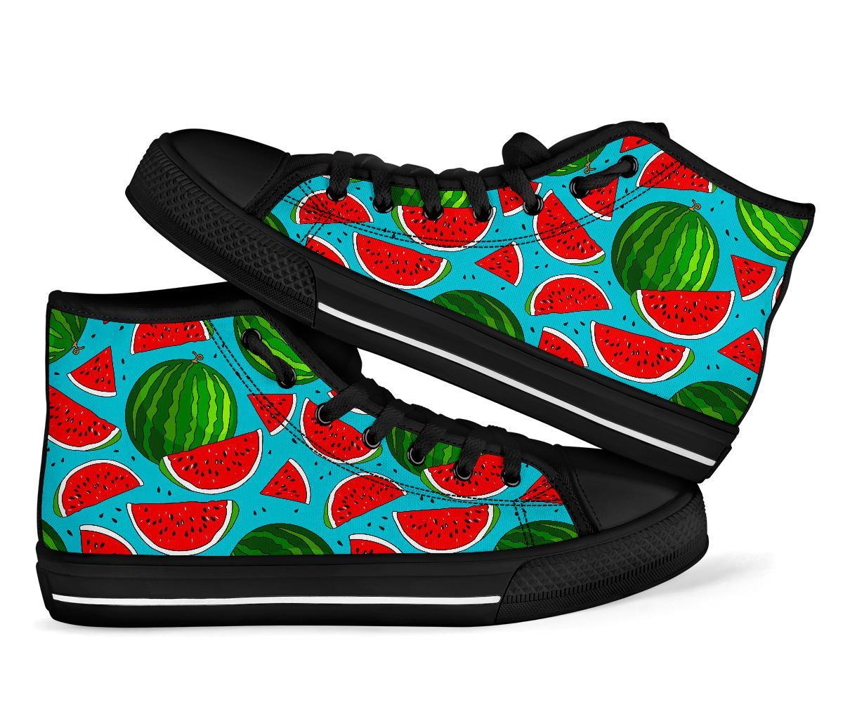 Watermelon Piece Blue Pattern Print Men Women's High Top Shoes-grizzshop