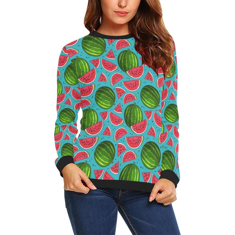 Watermelon Piece Blue Pattern Print Women Crewneck Sweatshirt-grizzshop