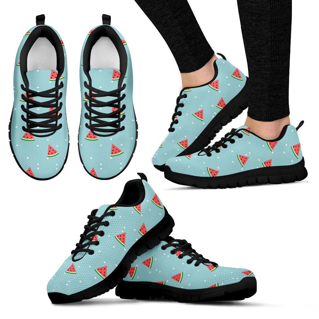 Watermelon Piece Polka Dot Blue Pattern Print Black Sneaker Shoes For Men Women-grizzshop