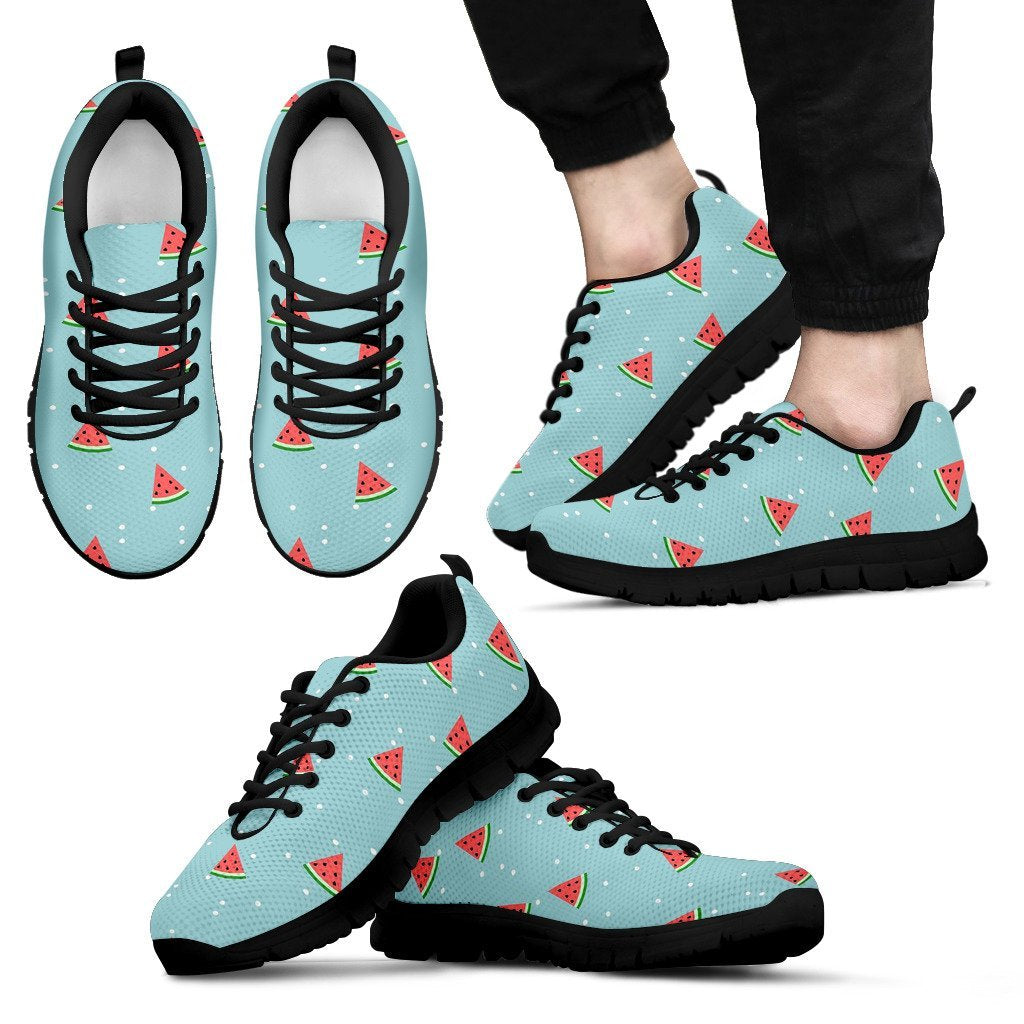 Watermelon Piece Polka Dot Blue Pattern Print Black Sneaker Shoes For Men Women-grizzshop