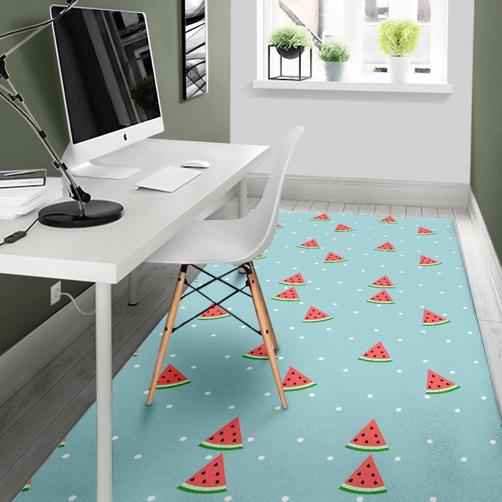 Watermelon Piece Polka Dot Blue Pattern Print Floor Mat-grizzshop