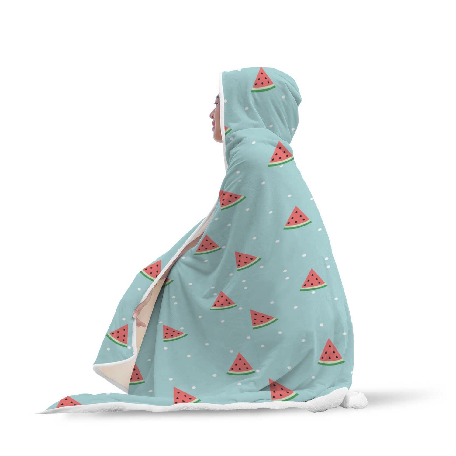 Watermelon Piece Polka Dot Blue Pattern Print Hooded Blanket-grizzshop