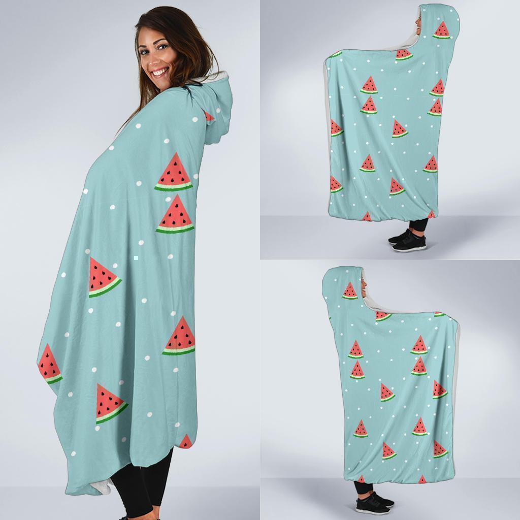 Watermelon Piece Polka Dot Blue Pattern Print Hooded Blanket-grizzshop