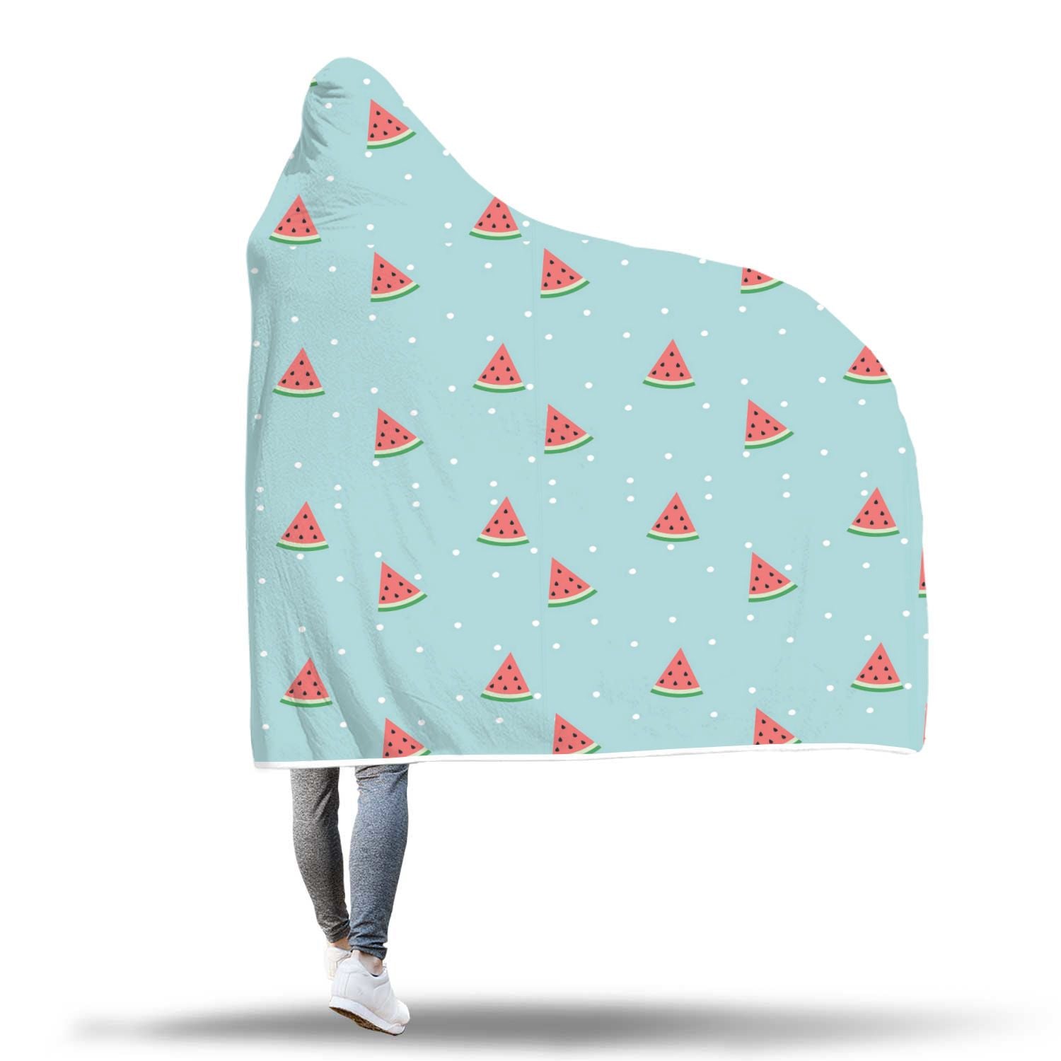 Watermelon Piece Polka Dot Blue Pattern Print Hooded Blanket-grizzshop
