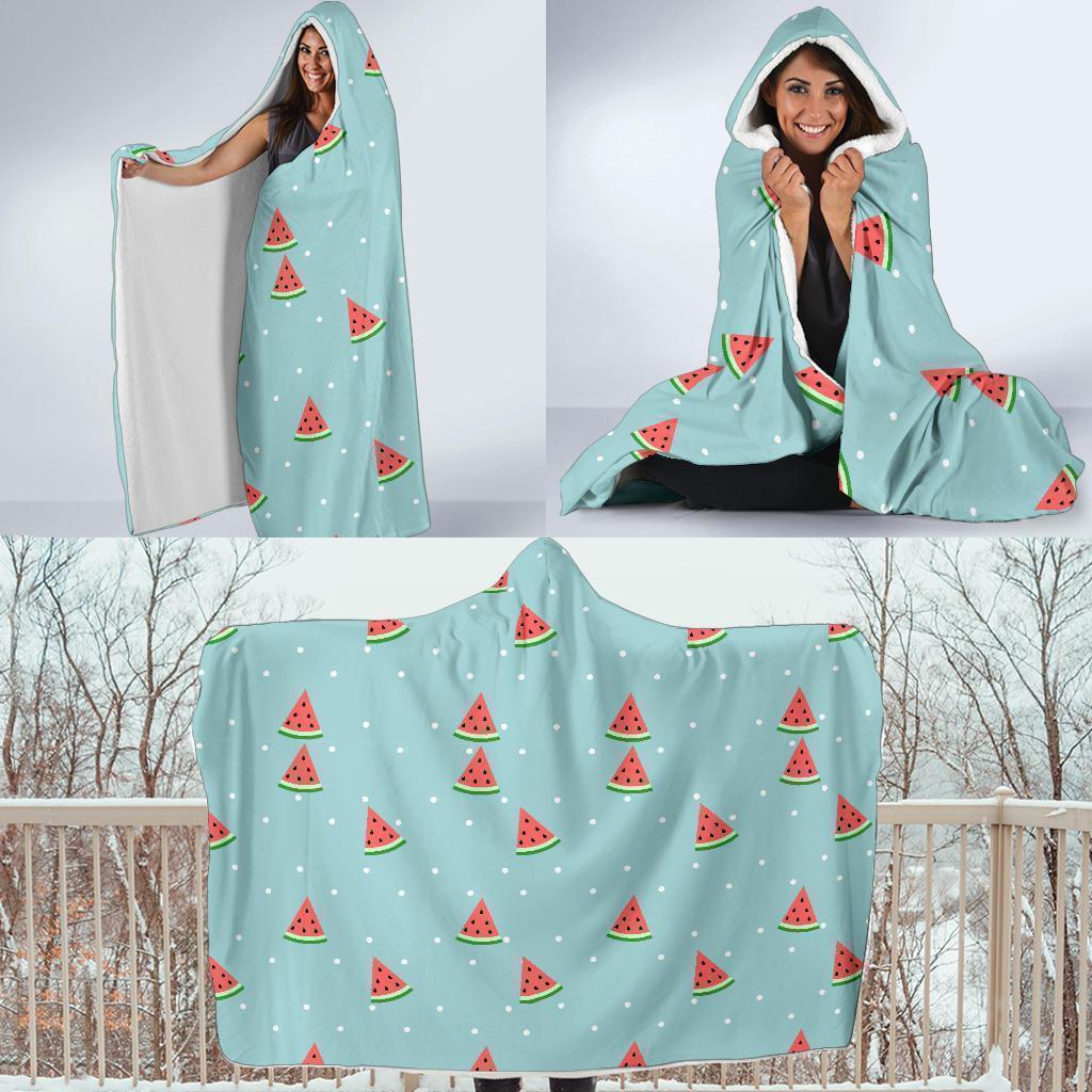 Watermelon Piece Polka Dot Blue Pattern Print Hooded Blanket-grizzshop