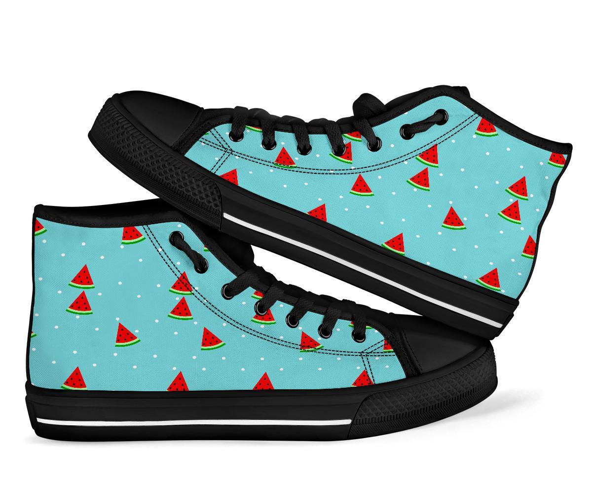 Watermelon Piece Polka Dot Blue Pattern Print Men Women's High Top Shoes-grizzshop