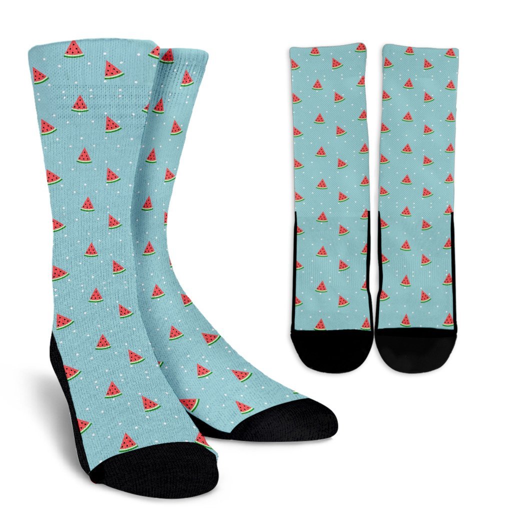 Watermelon Piece Polka Dot Blue Pattern Print Unisex Crew Socks-grizzshop