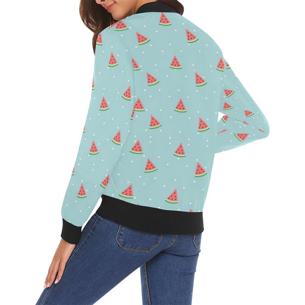 Watermelon Piece Polka Dot Blue Pattern Print Women Casual Bomber Jacket-grizzshop