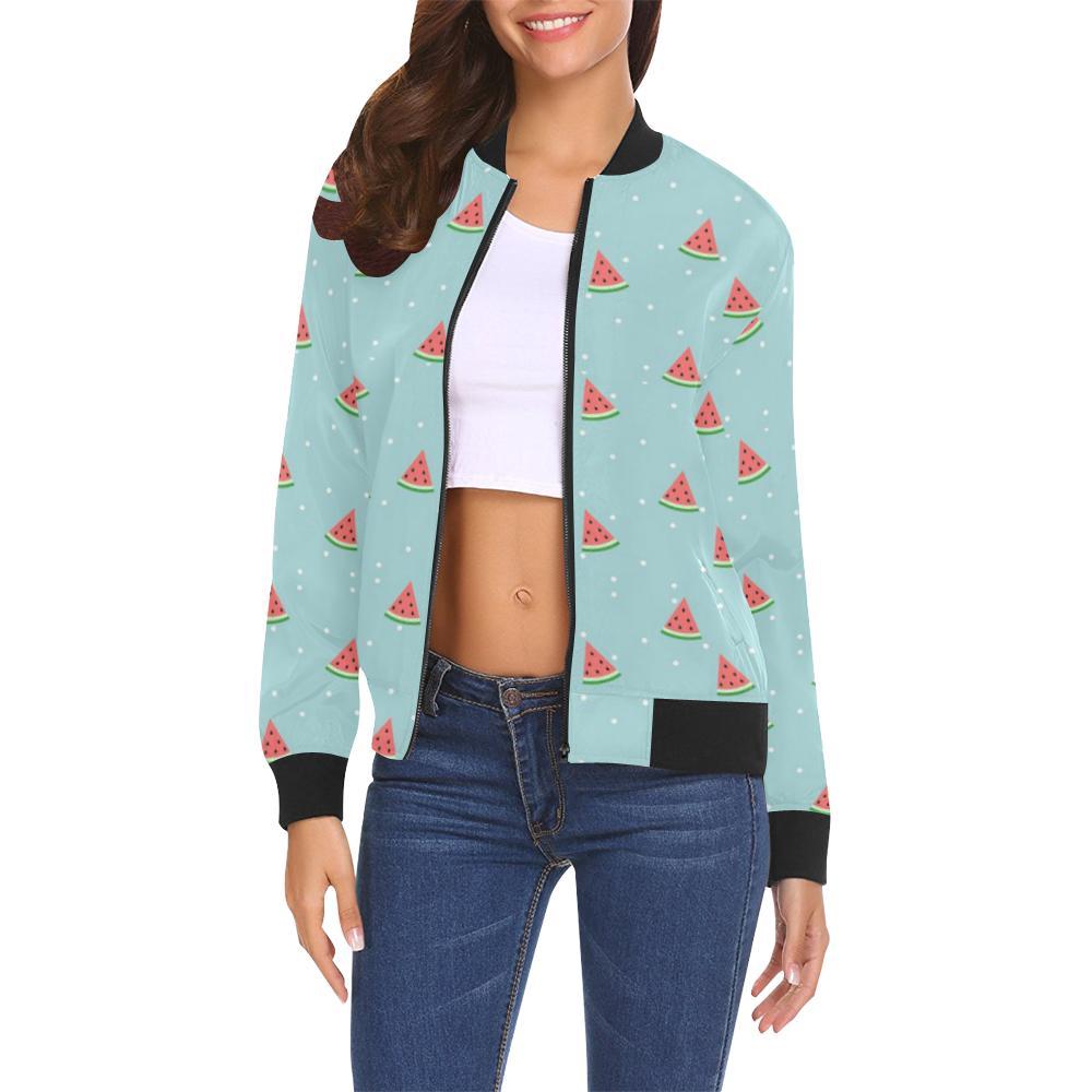 Watermelon Piece Polka Dot Blue Pattern Print Women Casual Bomber Jacket-grizzshop