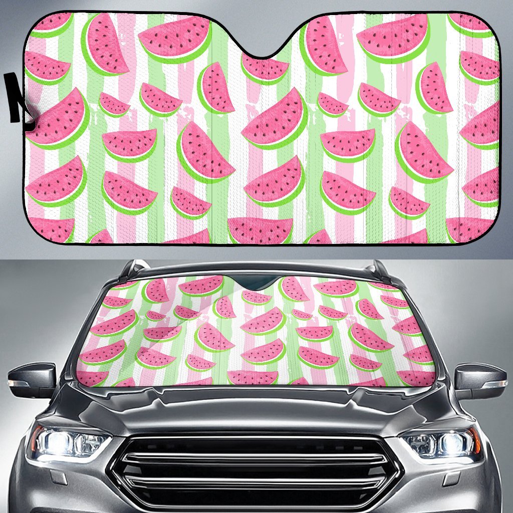 Watermelon Piece Stripe Green Pink Pattern Print Car Sun Shade-grizzshop