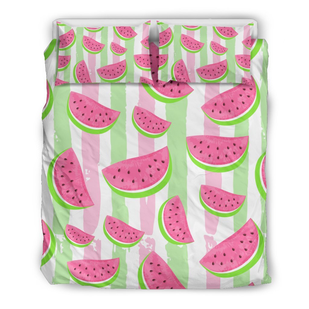 Watermelon Piece Stripe Green Pink Pattern Print Duvet Cover Bedding Set-grizzshop