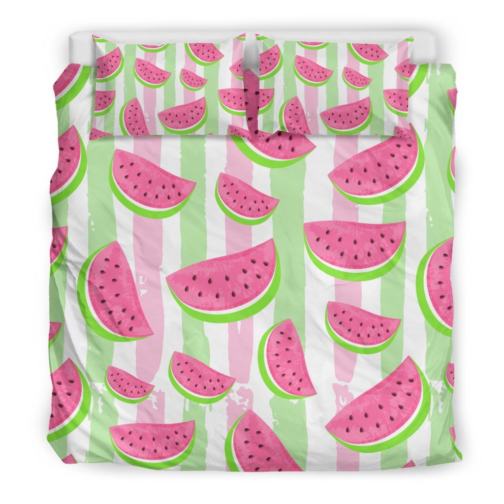 Watermelon Piece Stripe Green Pink Pattern Print Duvet Cover Bedding Set-grizzshop
