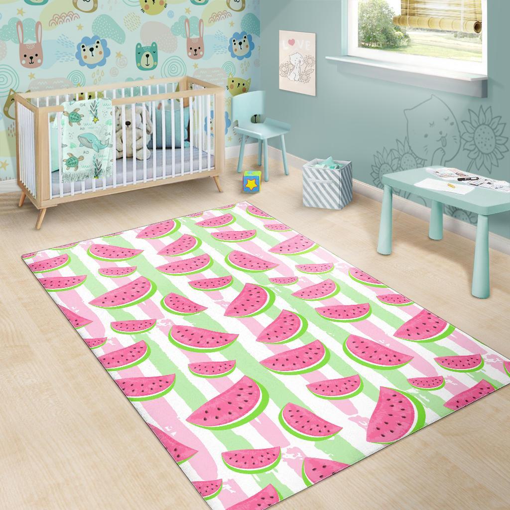 Watermelon Piece Stripe Green Pink Pattern Print Floor Mat-grizzshop