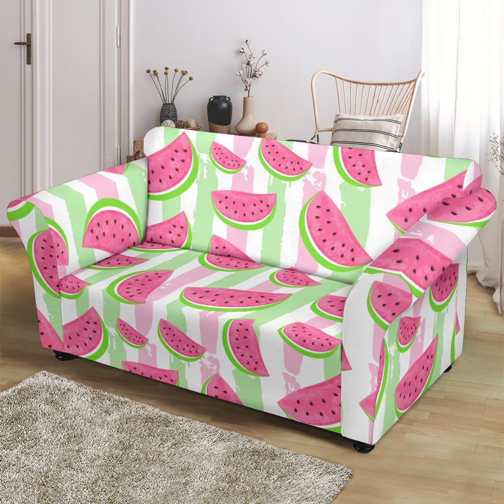 Watermelon Piece Stripe Green Pink Pattern Print Loveseat Cover-grizzshop