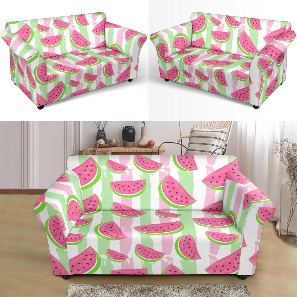 Watermelon Piece Stripe Green Pink Pattern Print Loveseat Cover-grizzshop