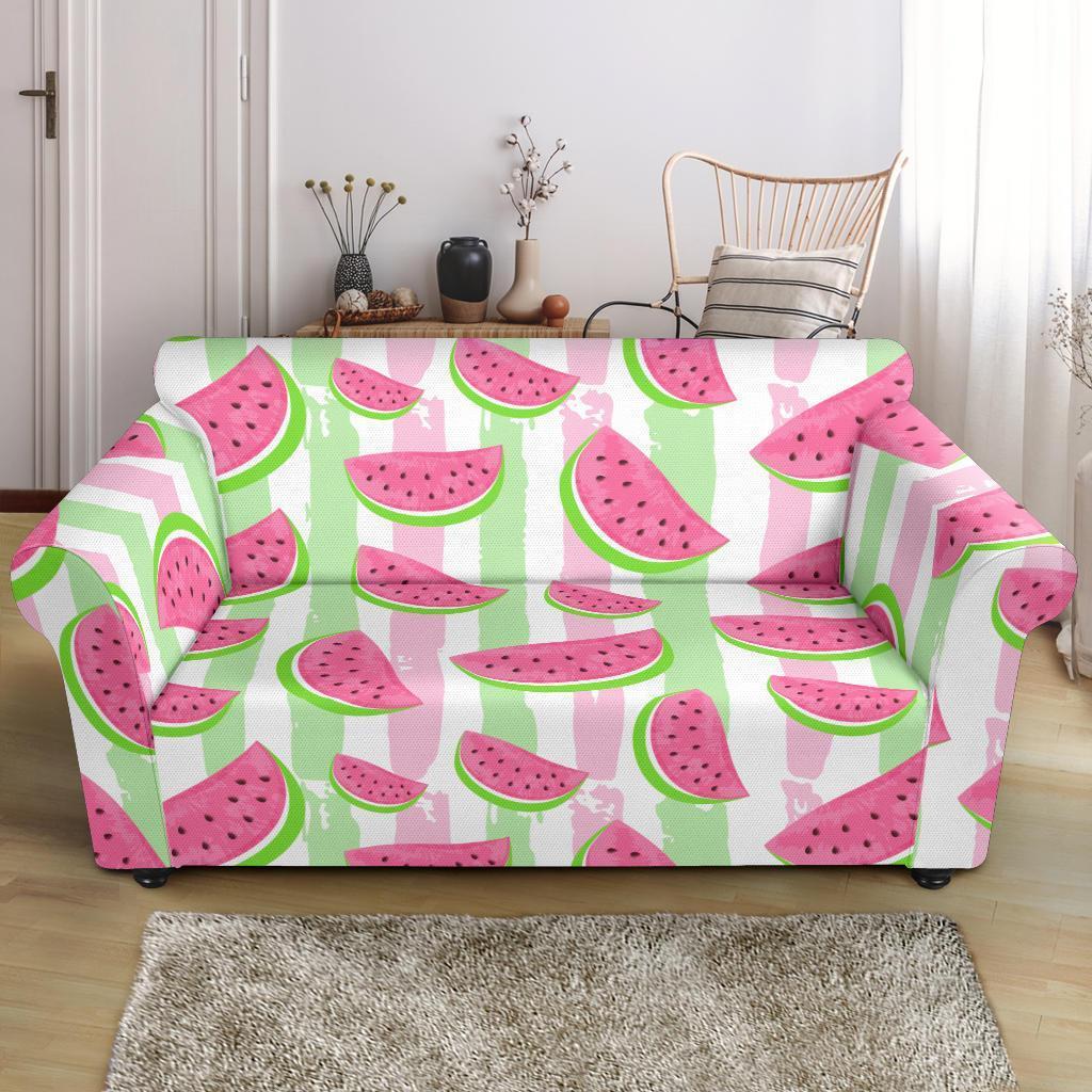 Watermelon Piece Stripe Green Pink Pattern Print Loveseat Cover-grizzshop