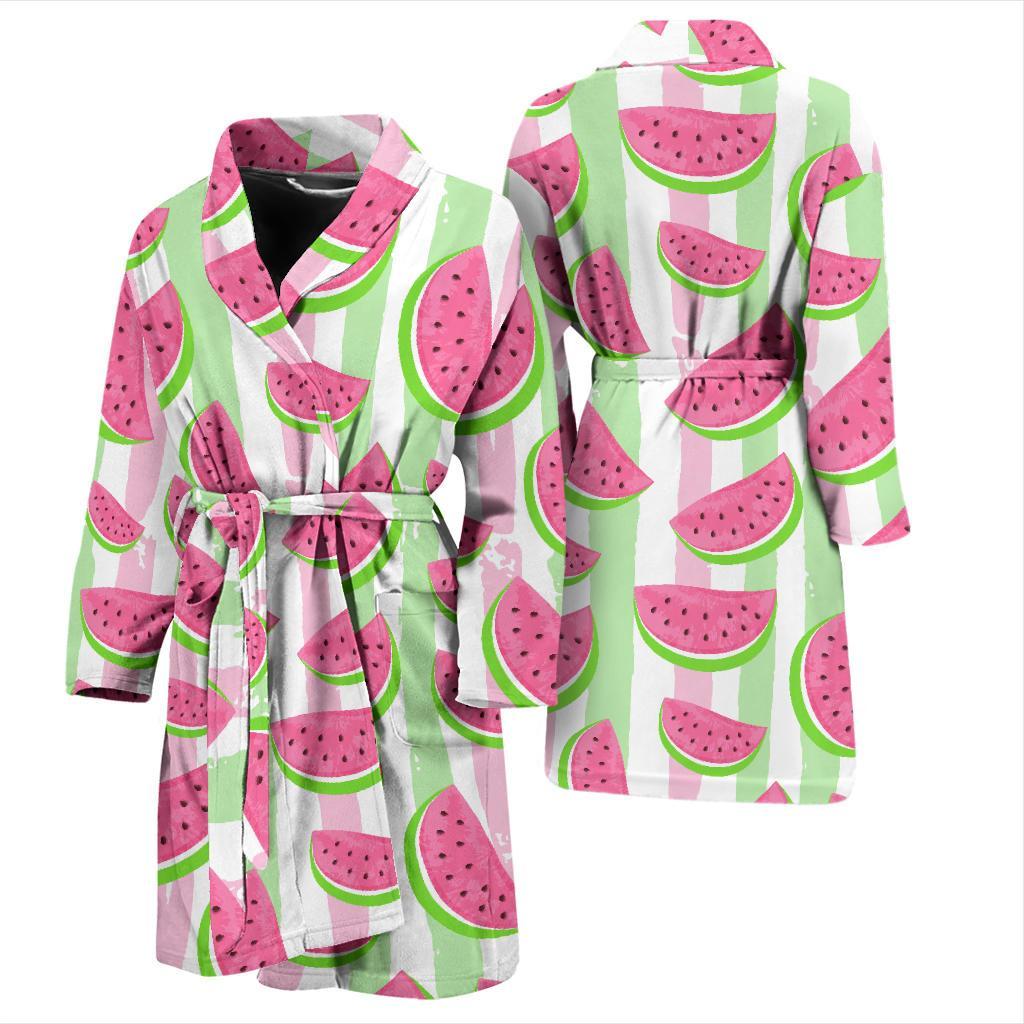 Watermelon Piece Stripe Green Pink Pattern Print Men Long Robe-grizzshop