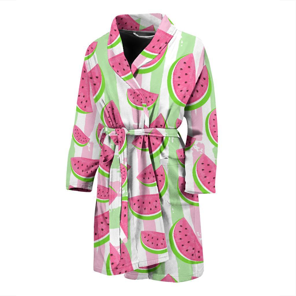 Watermelon Piece Stripe Green Pink Pattern Print Men Long Robe-grizzshop