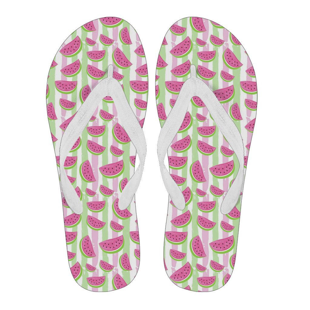Watermelon Piece Stripe Green Pink Pattern Print Men & Women Flip Flops-grizzshop