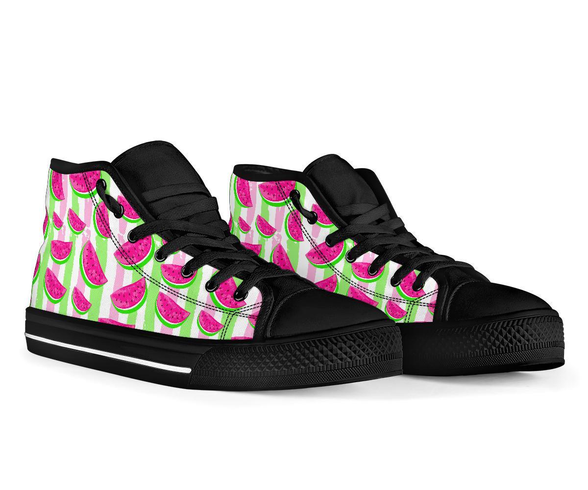 Watermelon Piece Stripe Green Pink Pattern Print Men Women's High Top Shoes-grizzshop