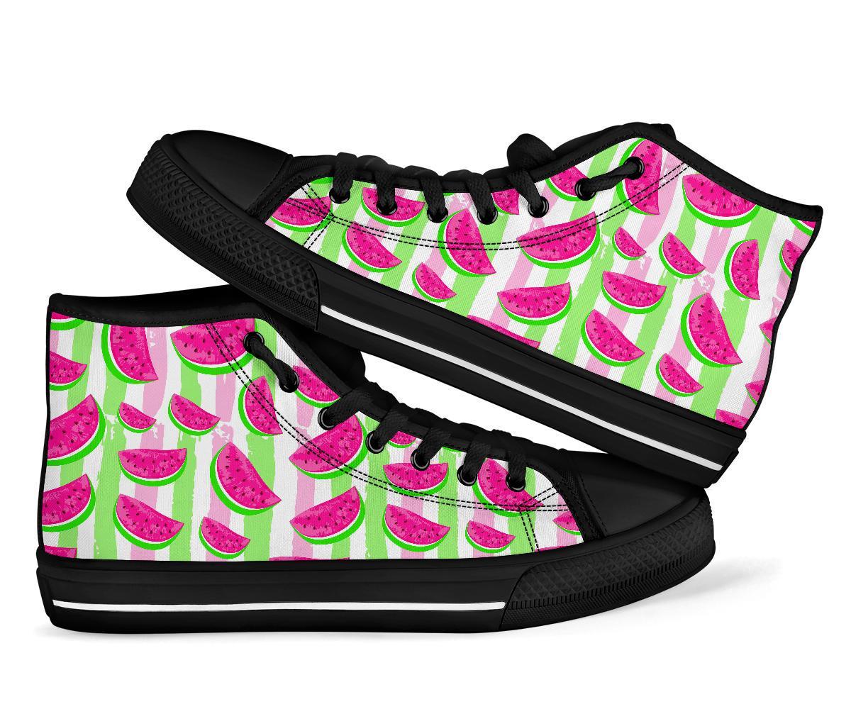 Watermelon Piece Stripe Green Pink Pattern Print Men Women's High Top Shoes-grizzshop