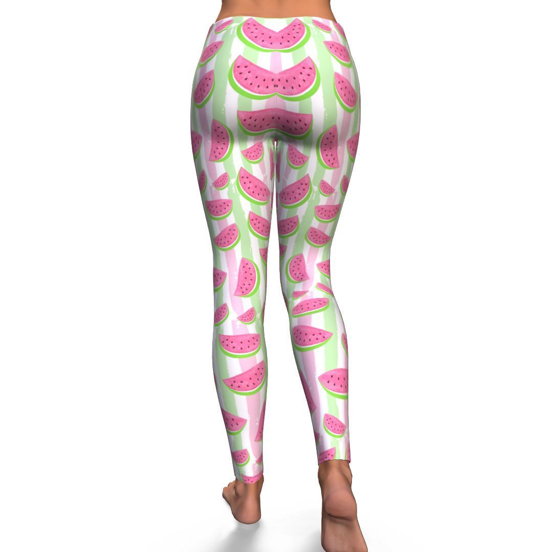 Watermelon Piece Stripe Green Pink Pattern Print Pattern Women Leggings-grizzshop