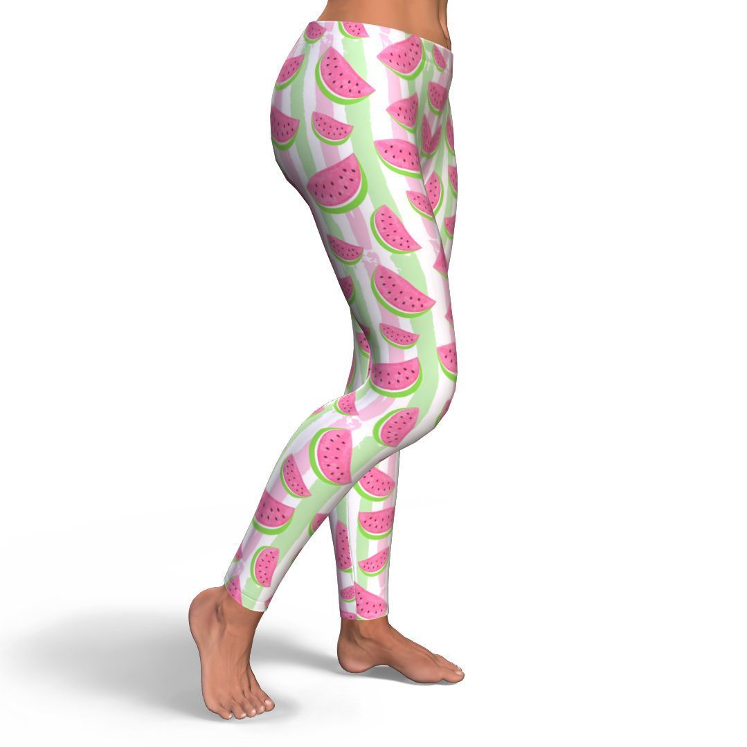 Watermelon Piece Stripe Green Pink Pattern Print Pattern Women Leggings-grizzshop