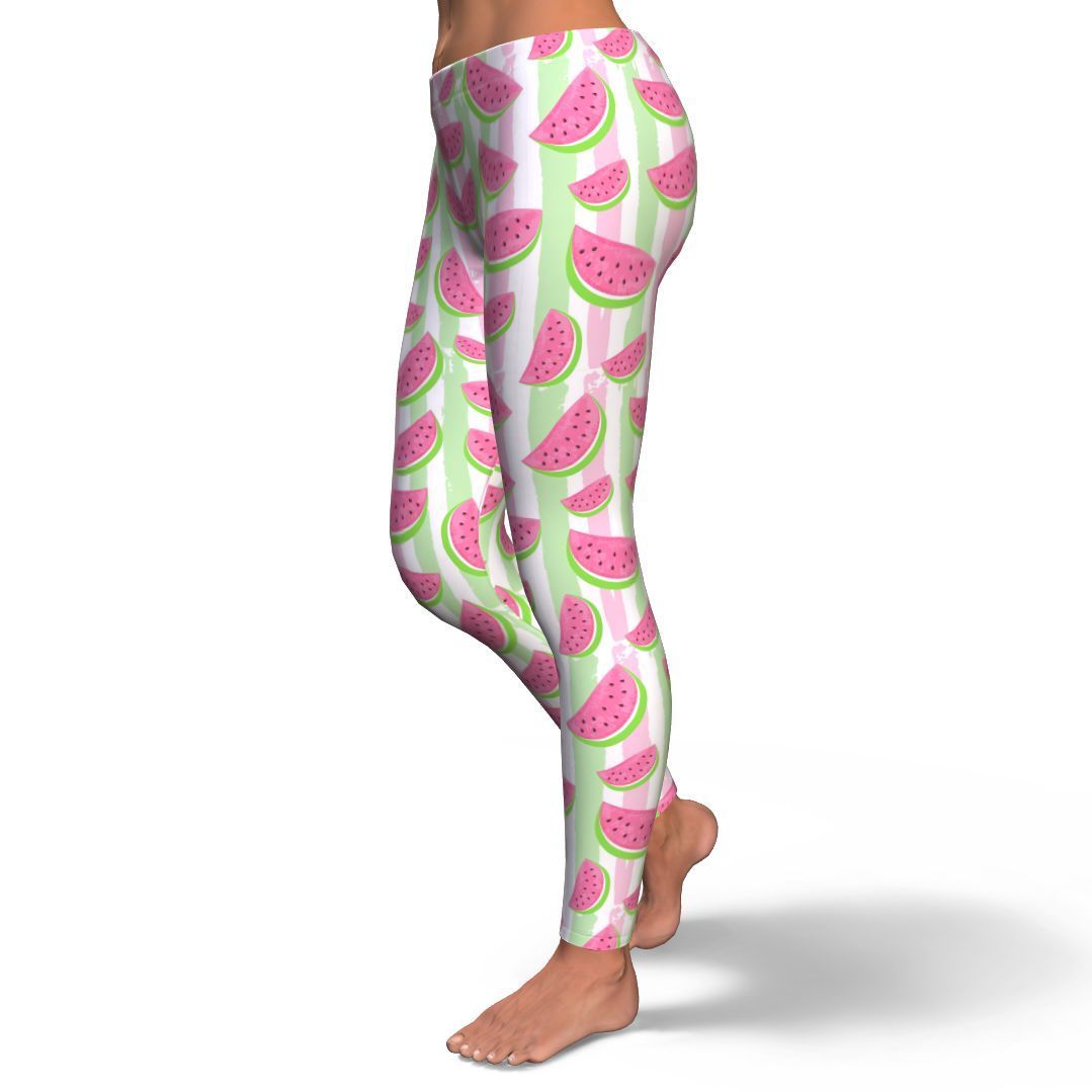 Watermelon Piece Stripe Green Pink Pattern Print Pattern Women Leggings-grizzshop