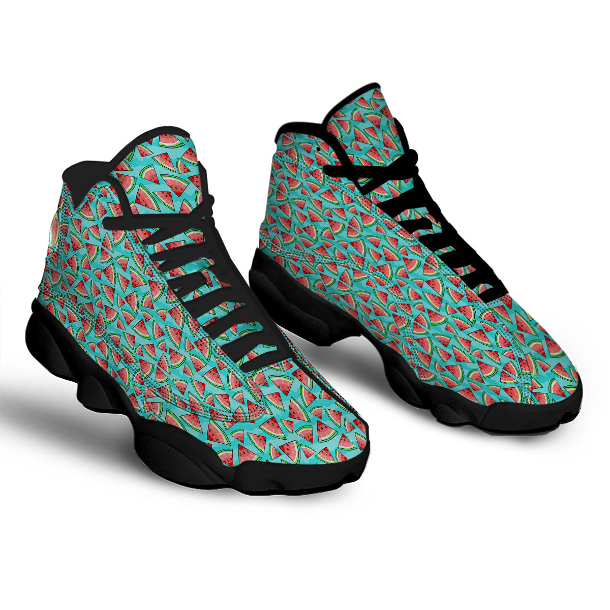 Watermelon Pieces Blue Print Pattern Black Basketball Shoes-grizzshop