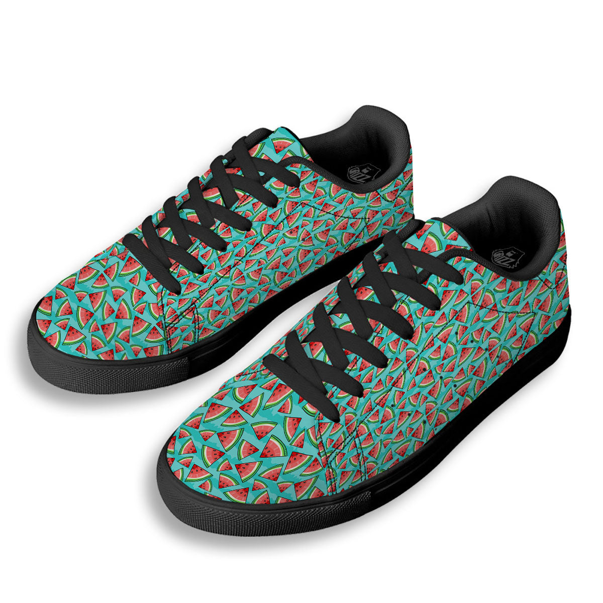 Watermelon Pieces Blue Print Pattern Black Low Top Sneakers-grizzshop