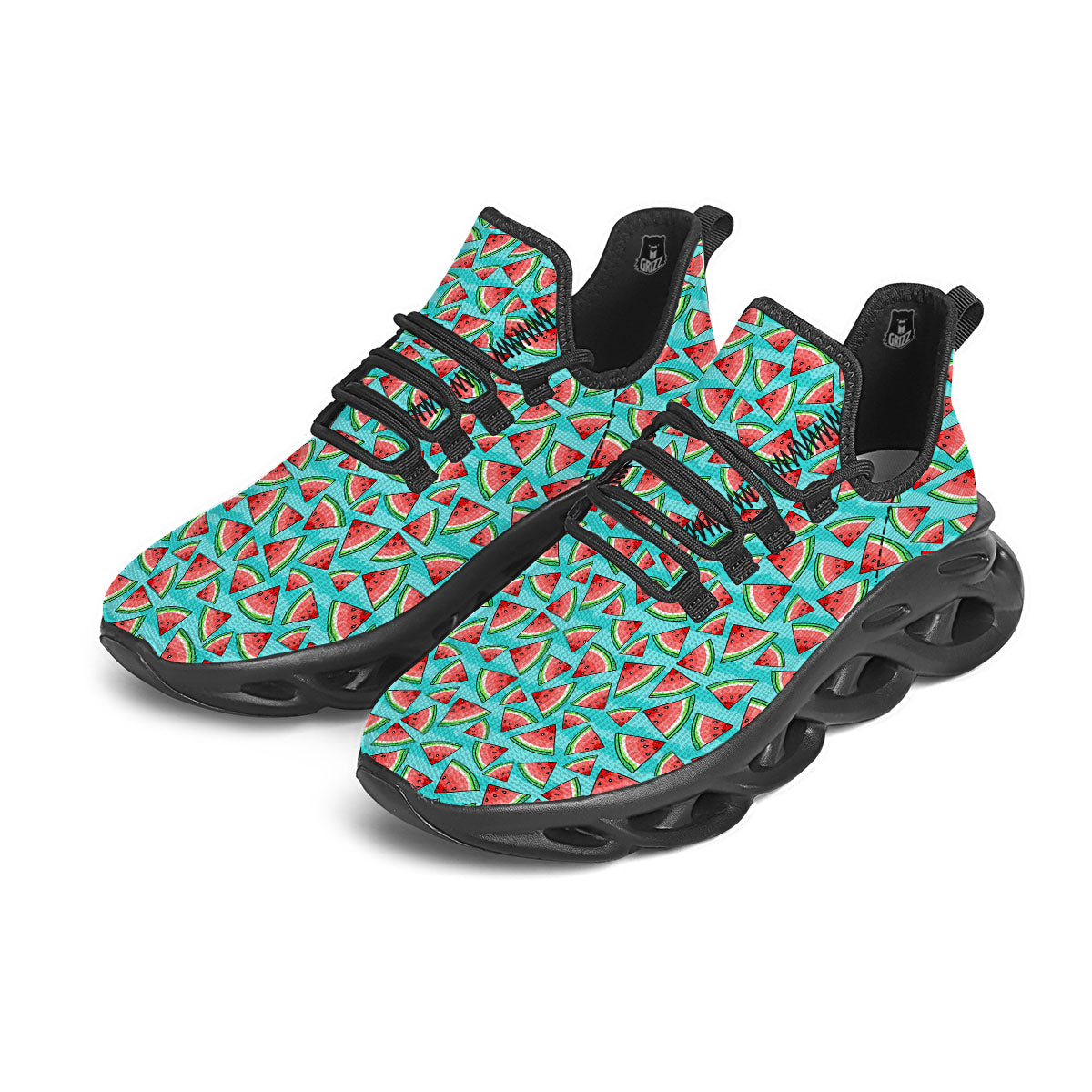 Watermelon Pieces Blue Print Pattern Black Running Shoes-grizzshop