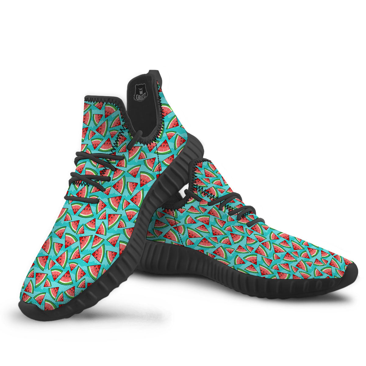 Watermelon Pieces Blue Print Pattern Black Walking Shoes-grizzshop