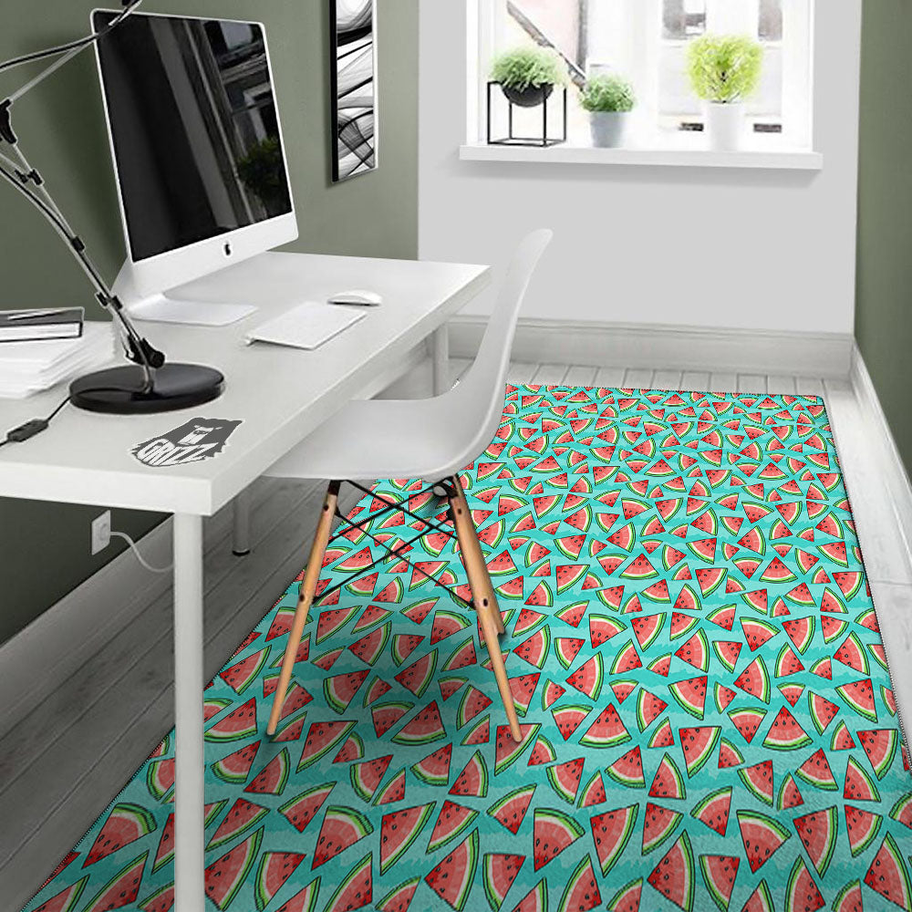 Watermelon Pieces Blue Print Pattern Floor Mat-grizzshop