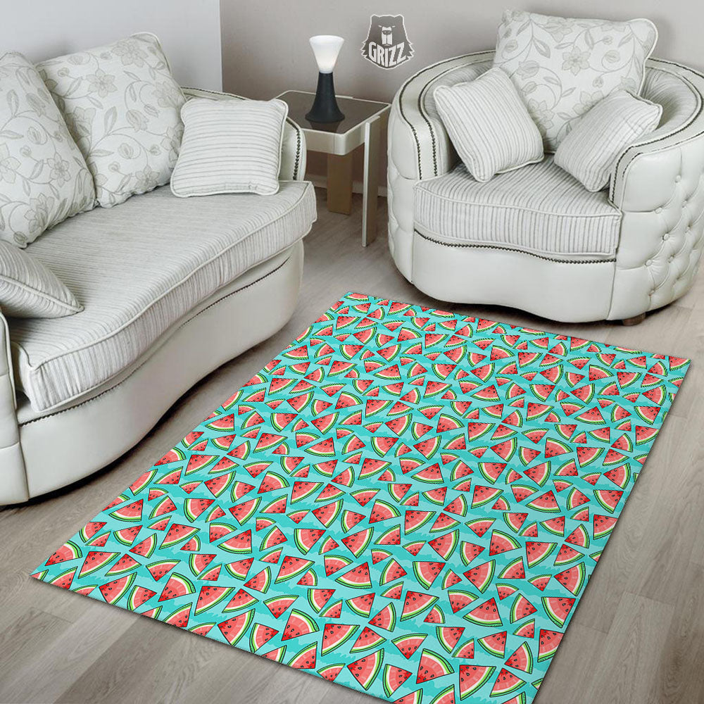 Watermelon Pieces Blue Print Pattern Floor Mat-grizzshop